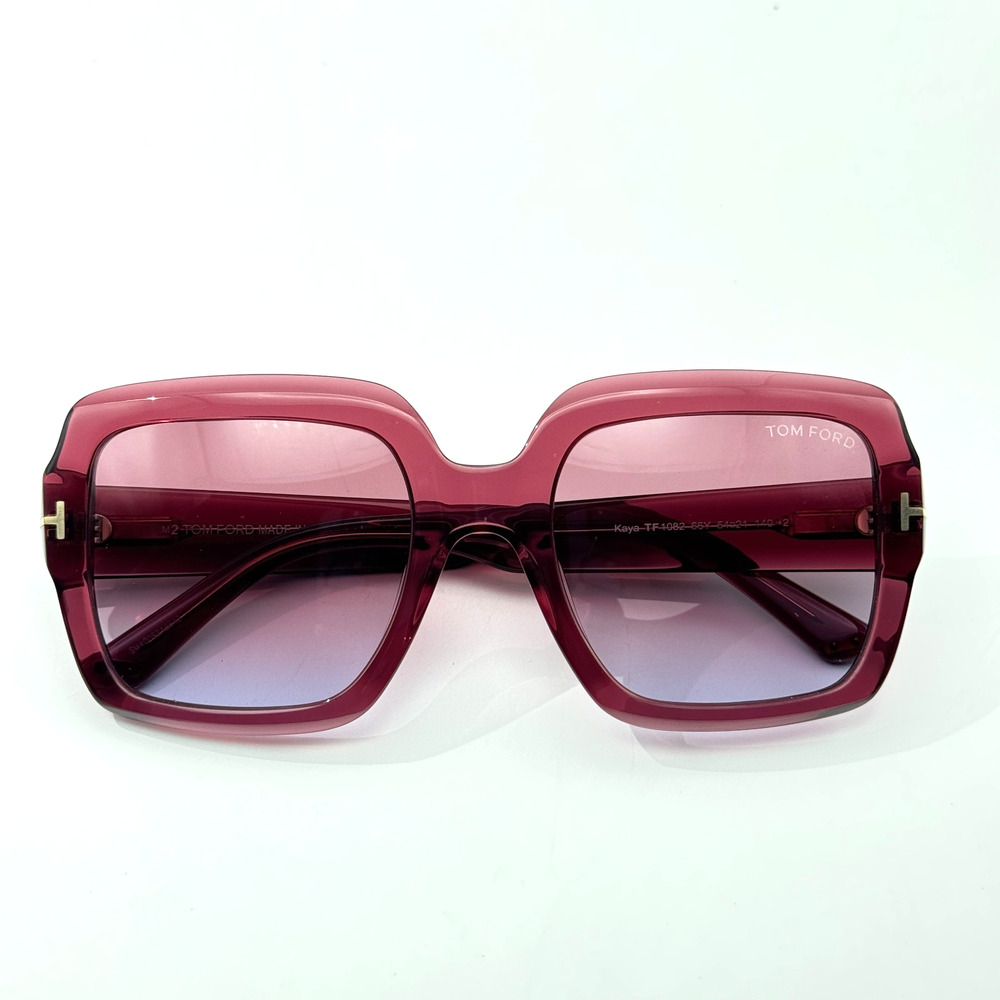 Tom Ford Sunglasses Kaya TF1082 66Y Shiny Dark Red Square Violet Gradient Lens